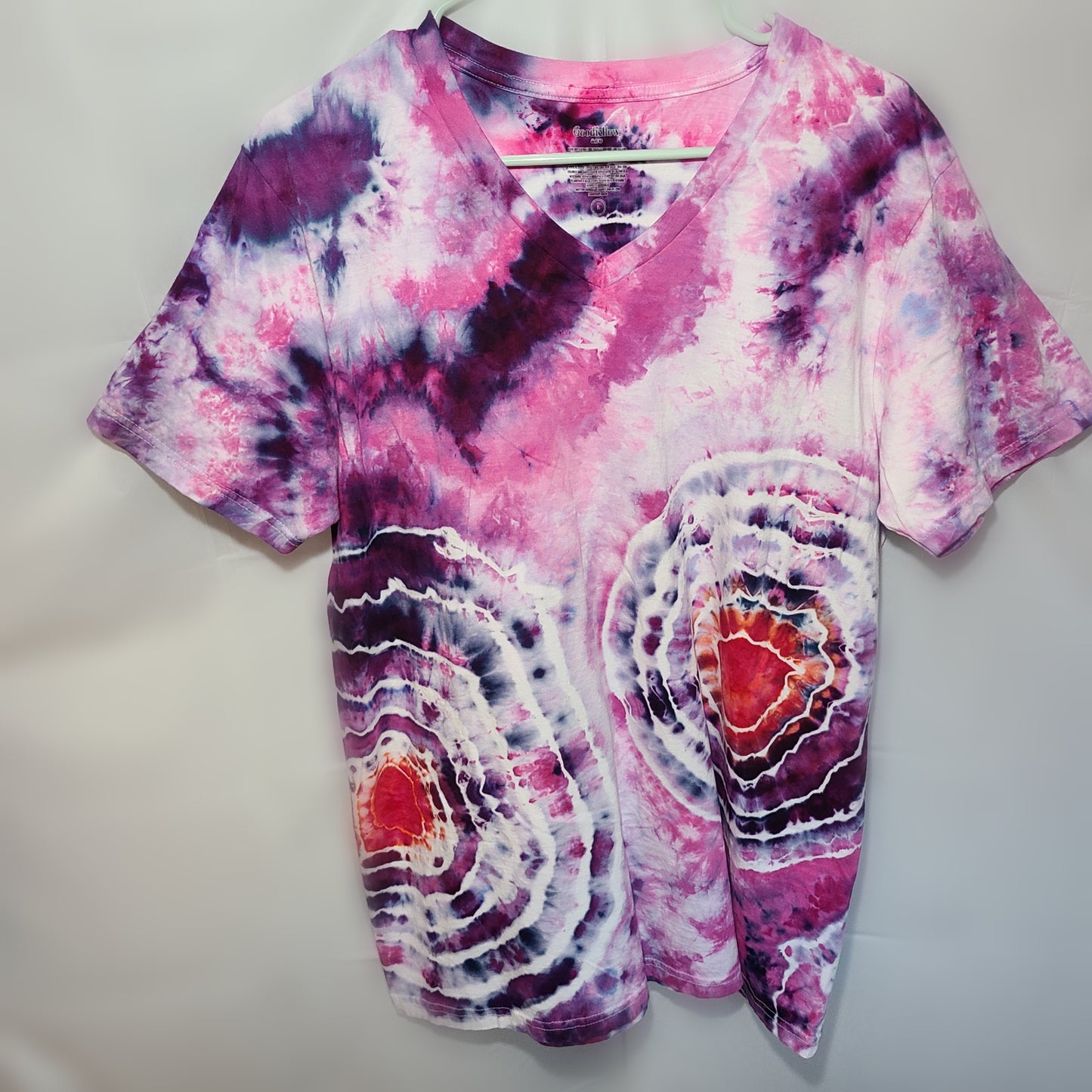 Pink Amathyst Geode Eye Large V neck Tee Tie Dye