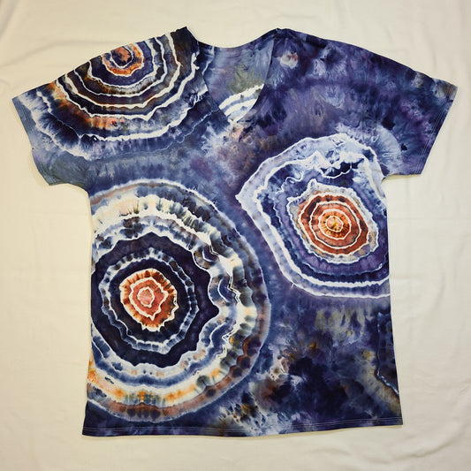 Navy & Orange Geode XL V Neck Tie Dye Tee