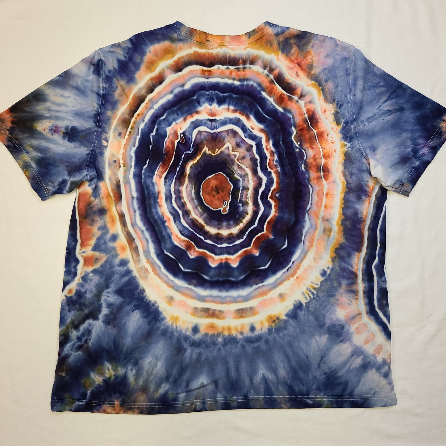 Navy Orange Geode 2XL V Neck Tee Tie Dye