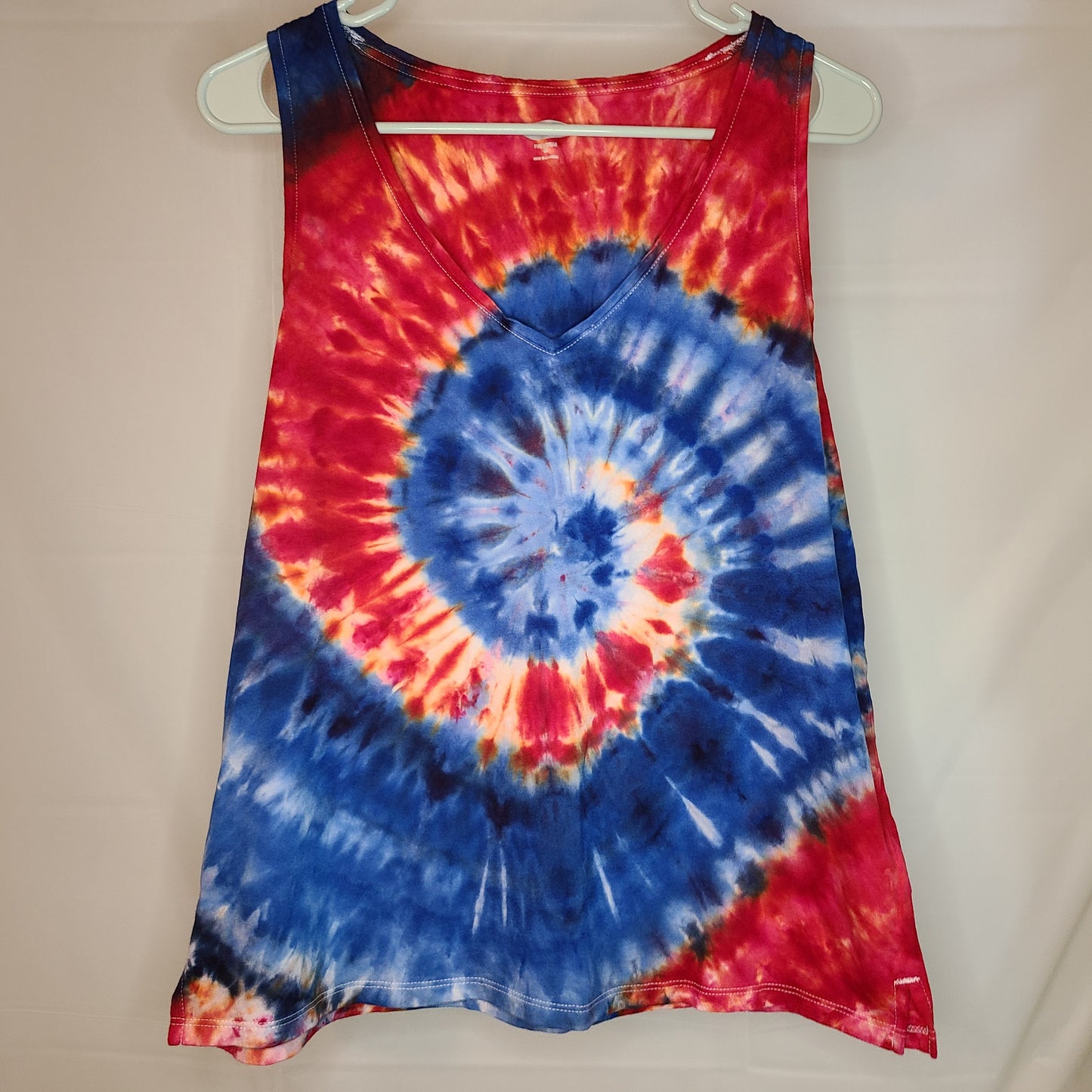 Red White Blue Swirl Medium Ladies Tank Top Tie Dye