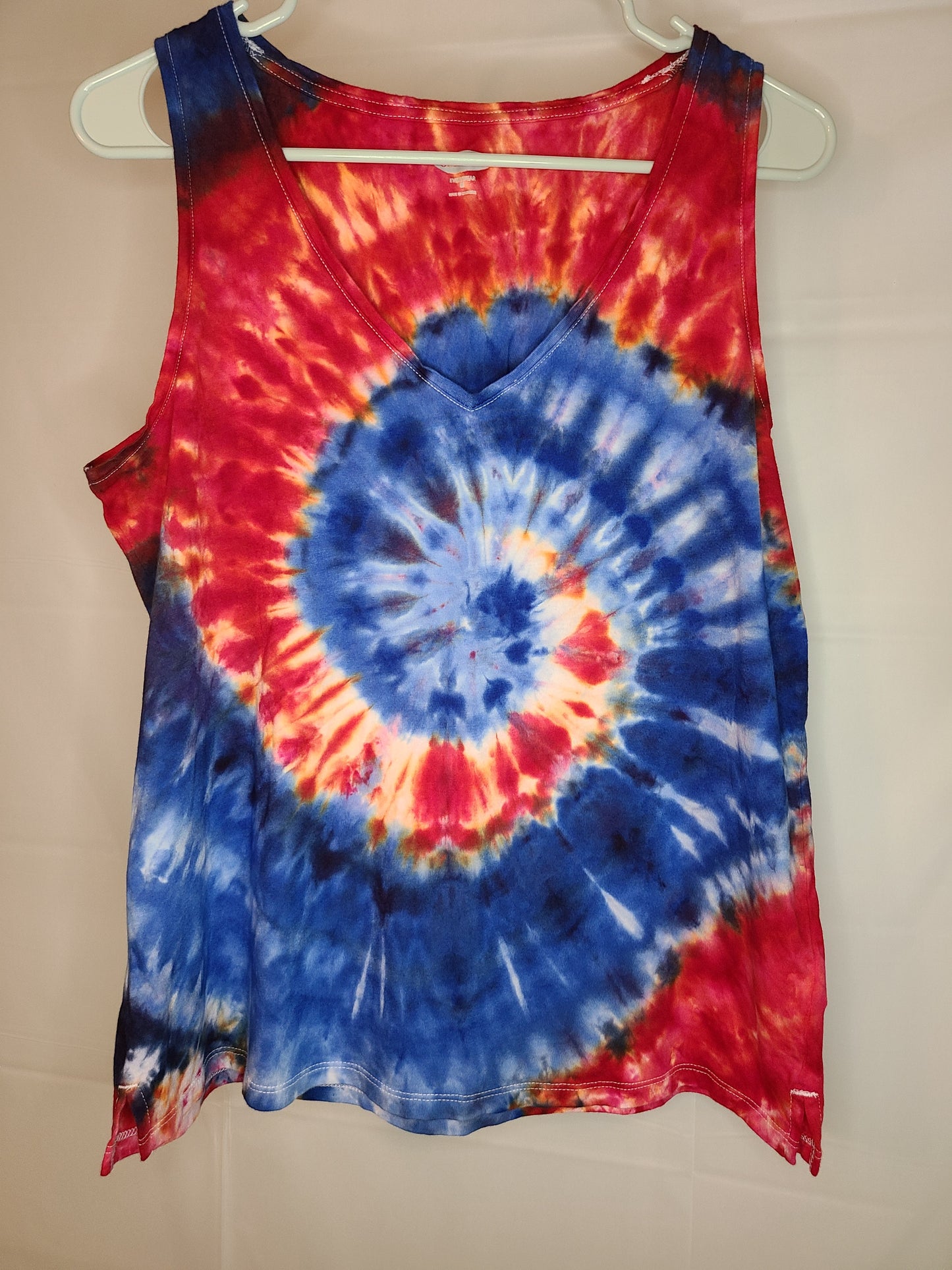 Red White Blue Swirl Medium Ladies Tank Top Tie Dye