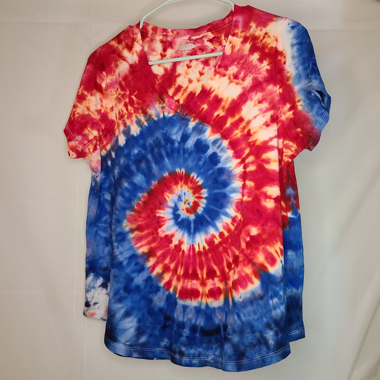 Red White Blue Swirl Medium Ladies Relaxed Fit Tee Tie Dye