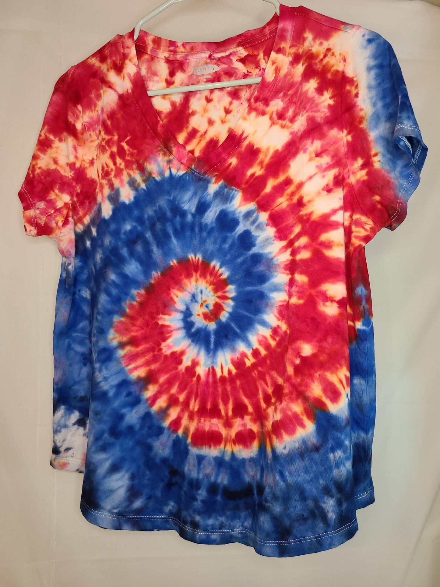 Red White Blue Swirl Medium Ladies Relaxed Fit Tee Tie Dye