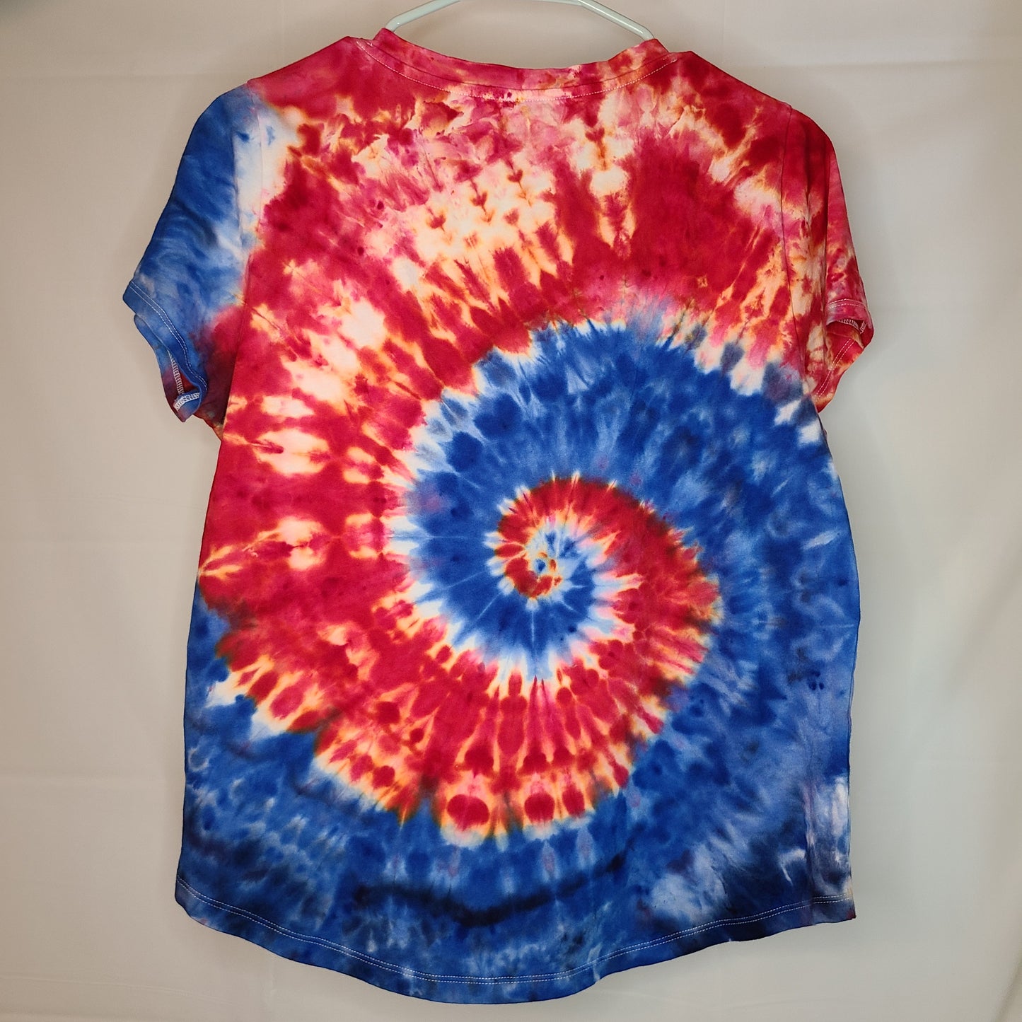 Red White Blue Swirl Medium Ladies Relaxed Fit Tee Tie Dye