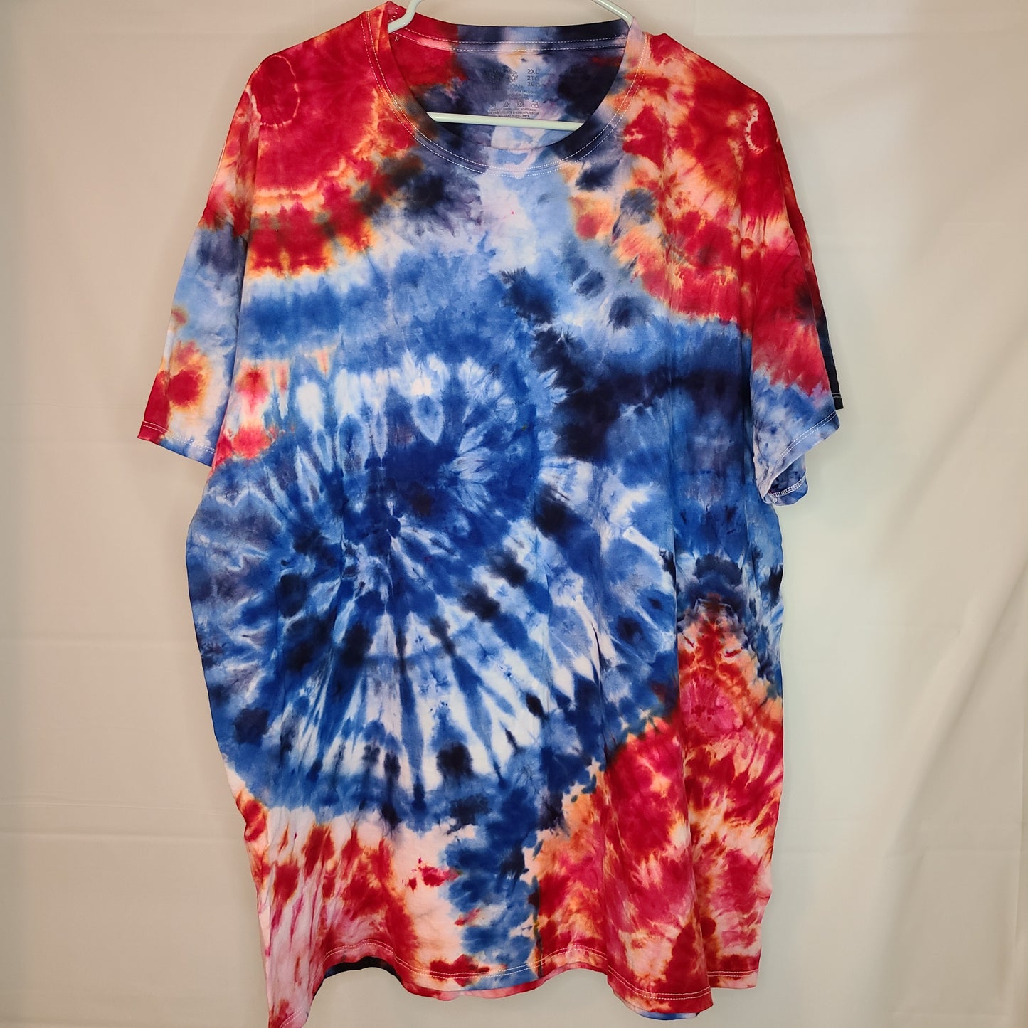 Red White Blue Burst 2XL Crew Tee Tie Dye