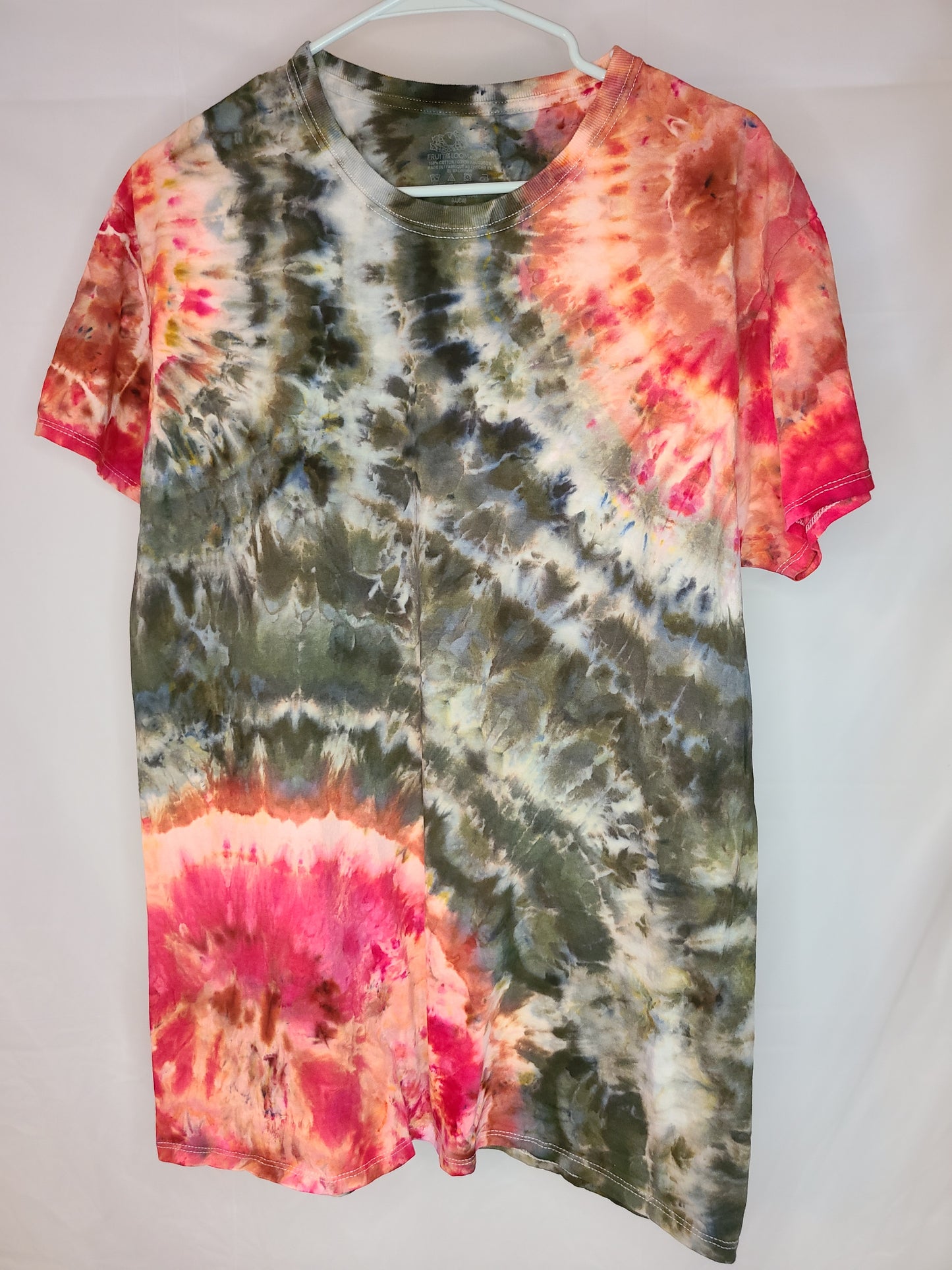 Dark Green & Fire Red L Crew Tee Tie Dye