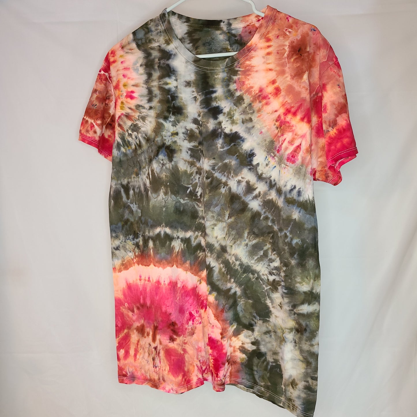 Dark Green & Fire Red L Crew Tee Tie Dye