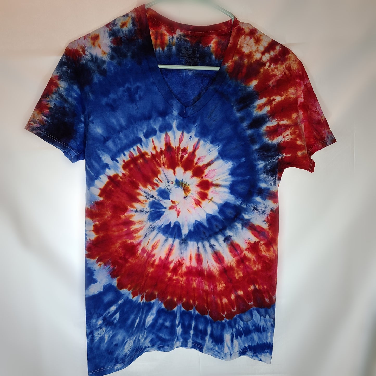 Red White Blue Small V neck Tie Dye